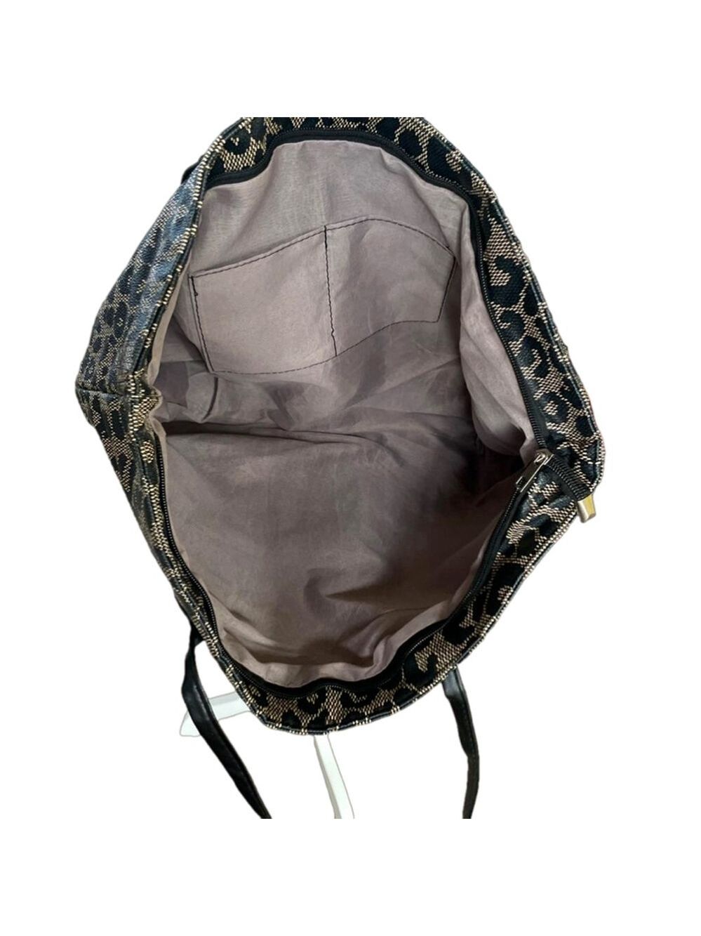 Unbranded Leopard Print Tote Bag Black Beige - Picture 2 of 3